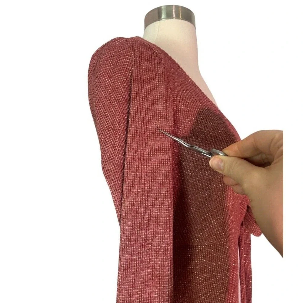 Free People Say When Metallic Gold Mauve Red Rust V-Neck Keyhole Bell Sleeve Top